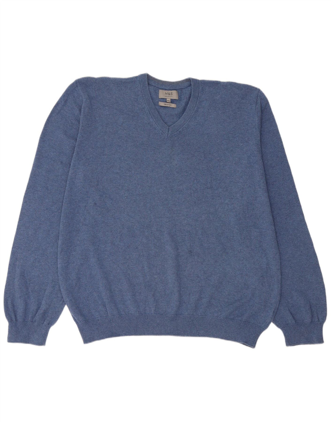 Marks & Spencer Herren-Pullover mit V-Ausschnitt, 2XL, blaue Baumwolle