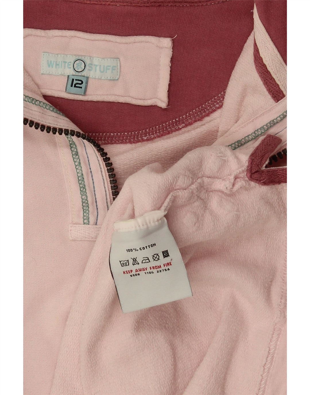 WHITE STUFF Damen-Sweatshirt mit Grafik und Reißverschluss am Hals, Gr. 12, Mittelrosa
