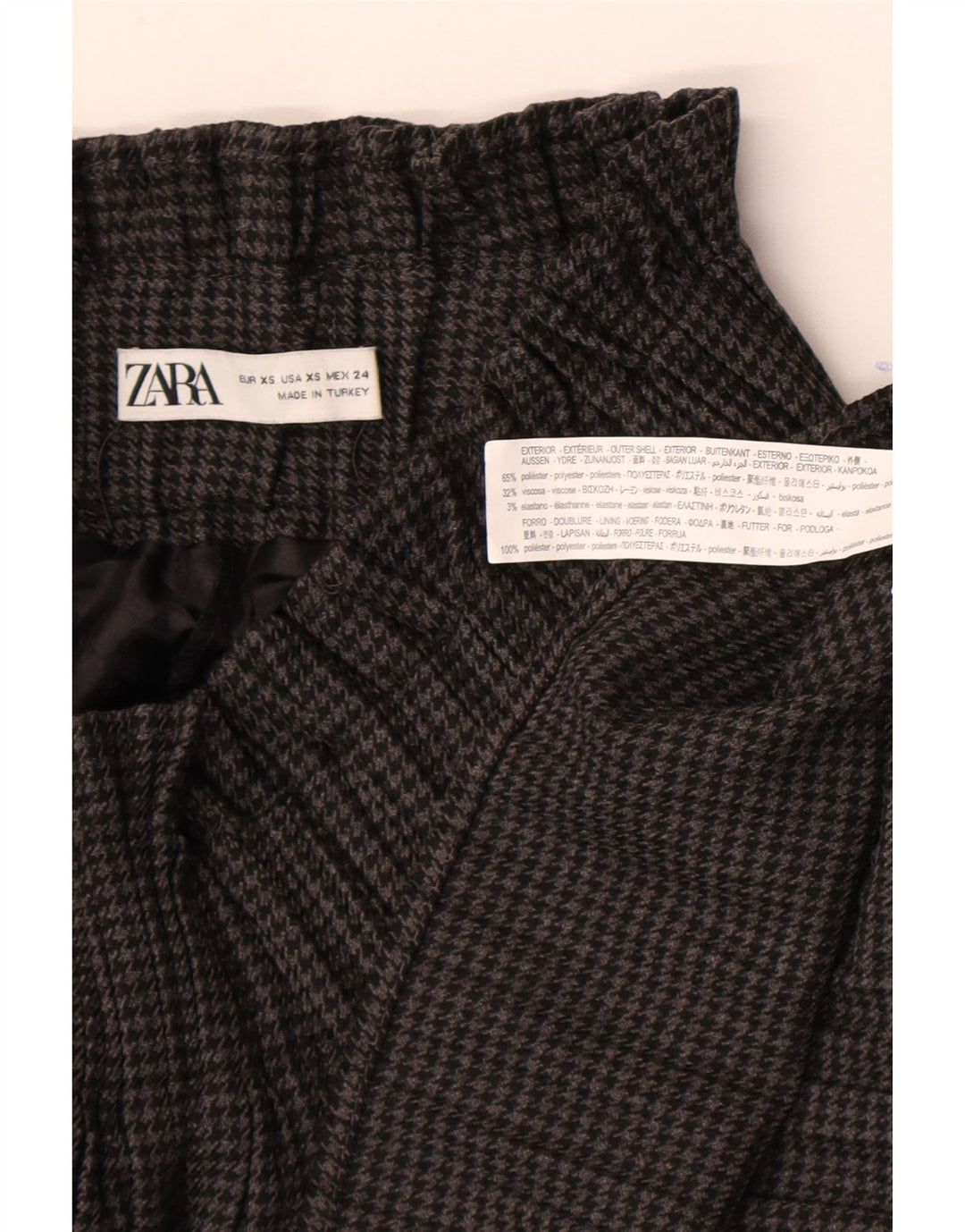 Zara Damen-Skort mit hoher Taille, UK 4, XS, graues Hahnentritt-Polyester
