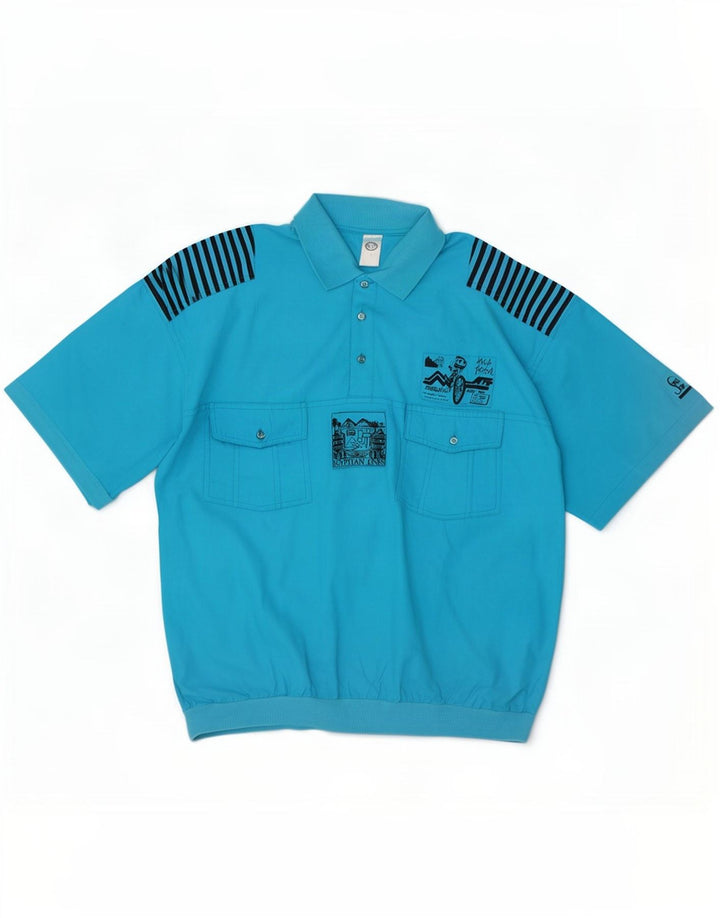 C & A Herren-Kurzarm-Pulloverhemd, Größe L, Blau, Baumwolle