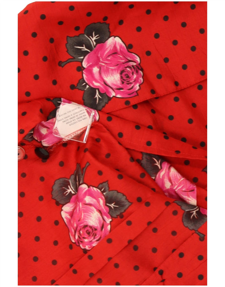 Vintage Damen Hemdbluse UK 14 Mittelrot geblümtes Polyester