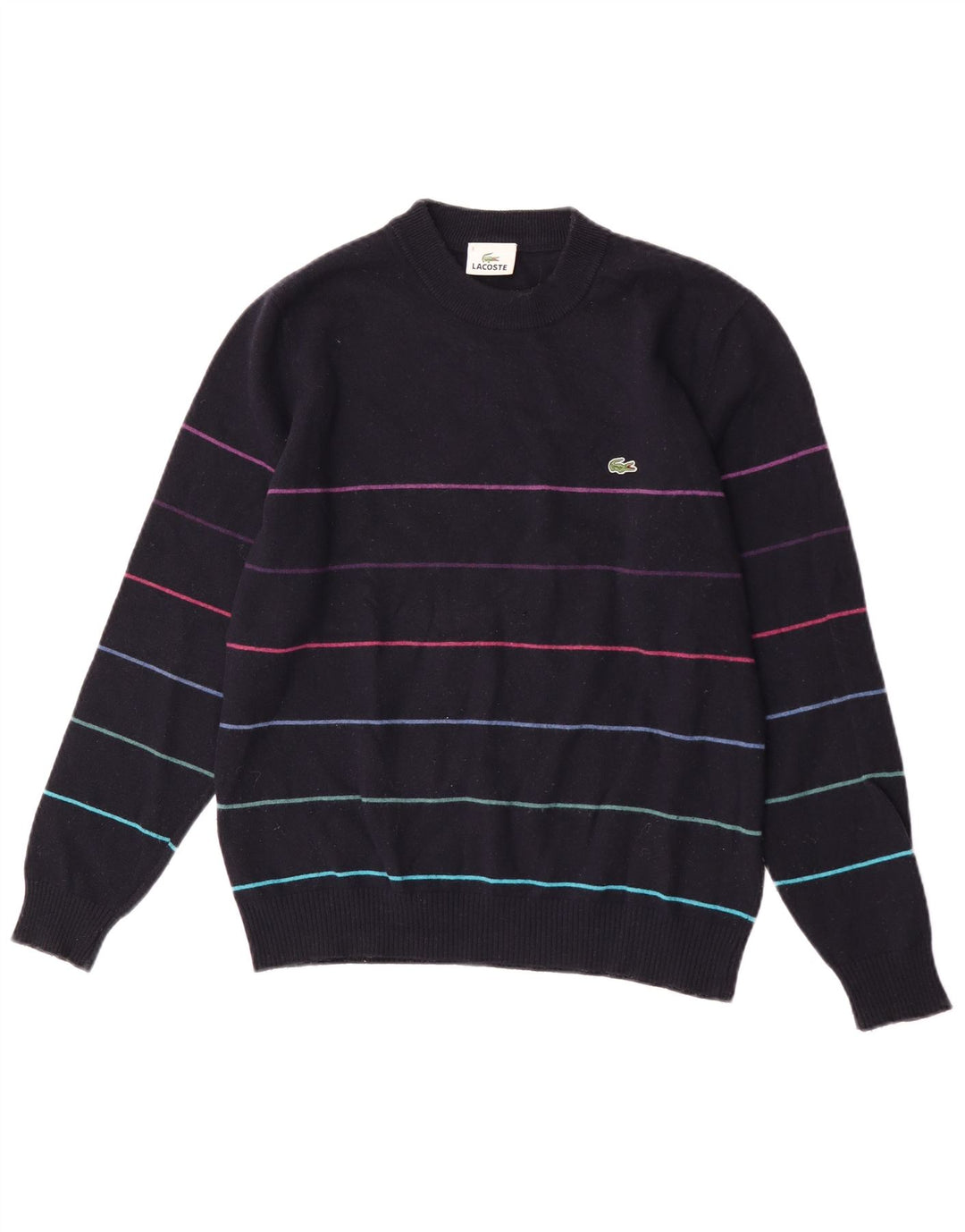Lacoste Herren-Pullover mit Rundhalsausschnitt, Größe 3, klein, marineblau gestreift