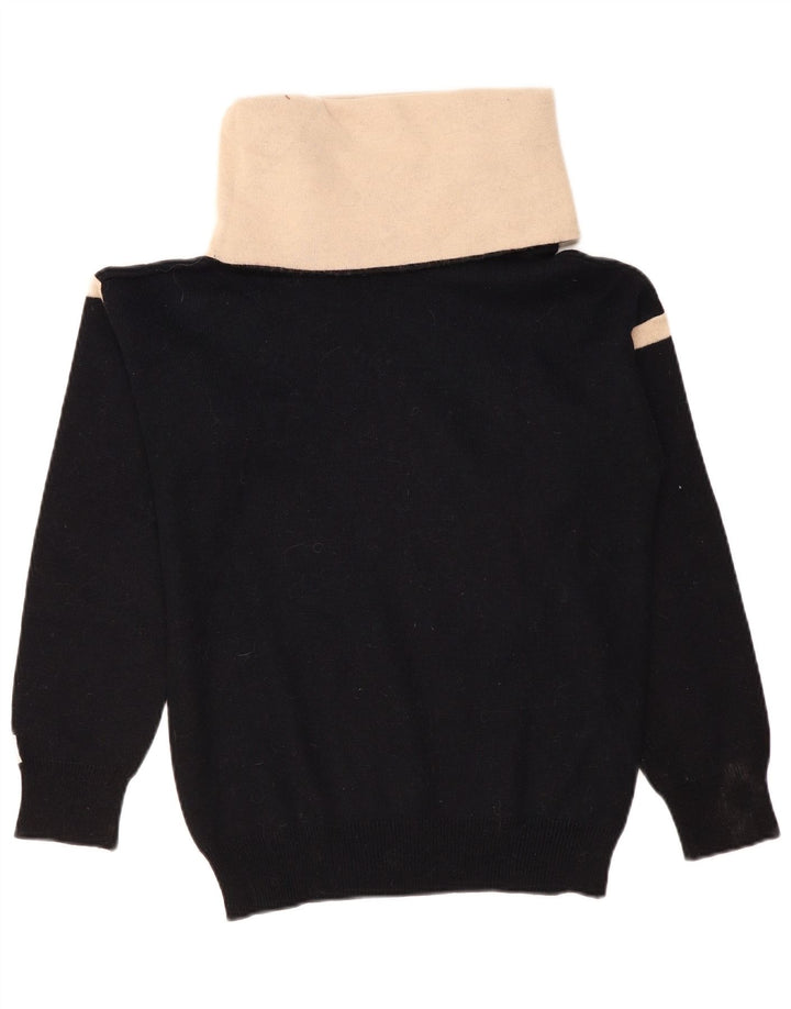 Vintage Damen Rollkragenpullover Pullover UK 12 Mittelschwarz Farbblock