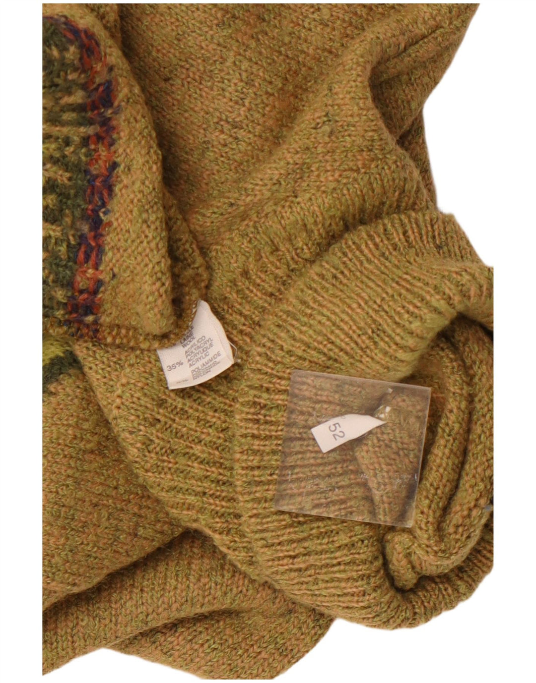 VINTAGE Rollkragenpullover für Herren, Größe 52, groß, Khaki, Argyle/Diamant