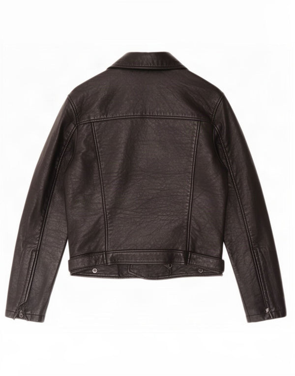 Topshop Damen Leder Bikerjacke UK 12 Medium Schwarz