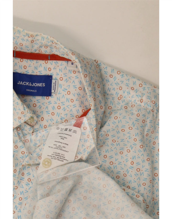 Jack & Jones Herren-Kurzarmhemd, klein, weiß gefleckte Baumwolle