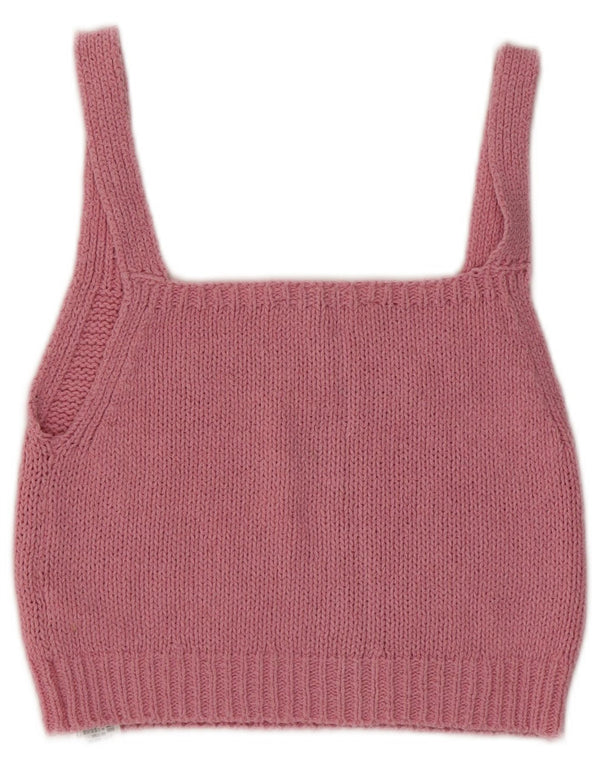 Zara Damen Strick-Crop-Top UK 12 Mittelrosa Baumwolle