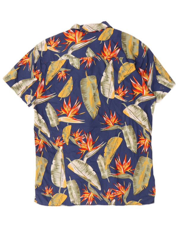 Jack & Jones Herren-Kurzarmhemd aus mittelblauer Hawaii-Baumwolle mit Blumenmuster