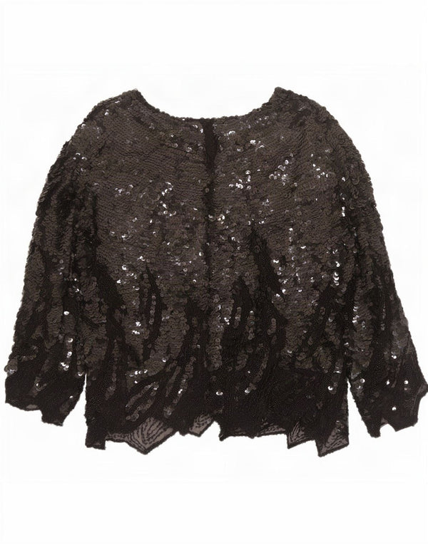 Vintage Damen LangarmBluse Top UK 16 Large Schwarz gefleckt