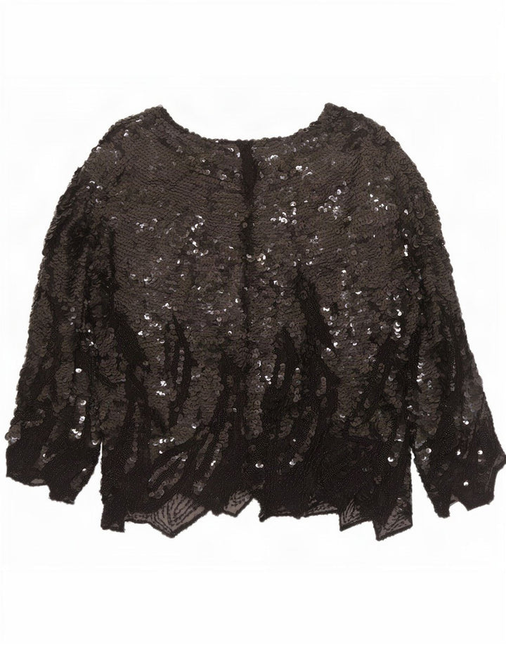Vintage Damen LangarmBluse Top UK 16 Large Schwarz gefleckt