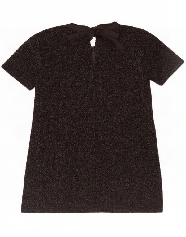 Zara Damen-Basic-Kleid UK 14 Mittelschwarz gefleckte Baumwolle