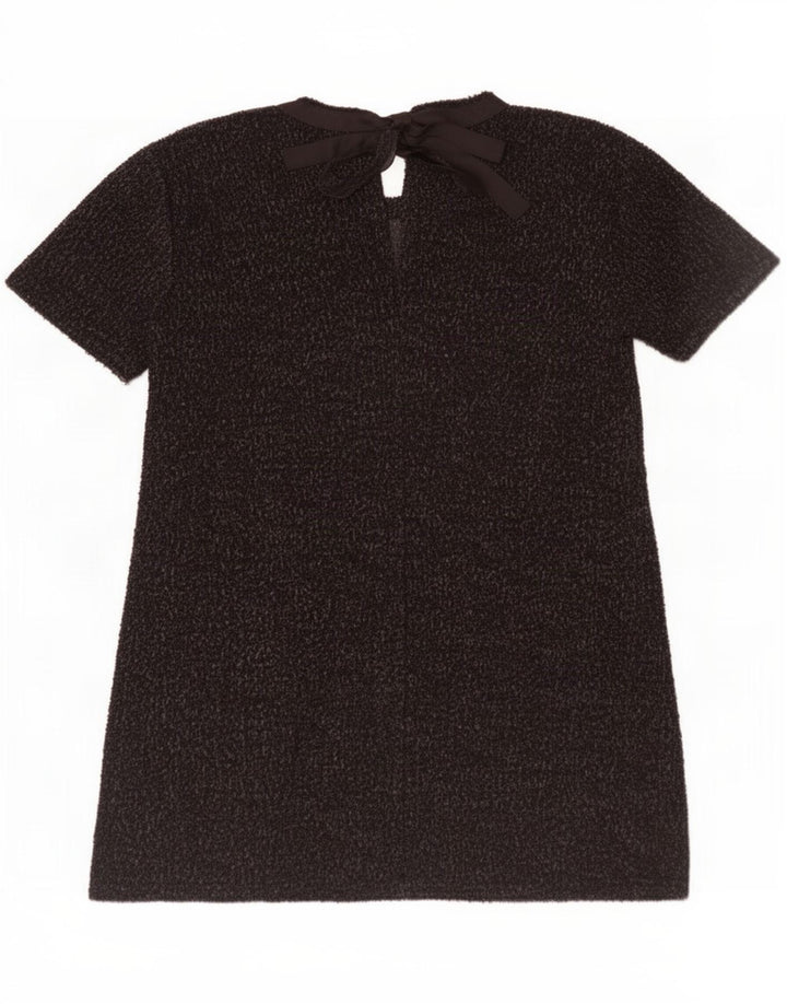 Zara Damen-Basic-Kleid UK 14 Mittelschwarz gefleckte Baumwolle