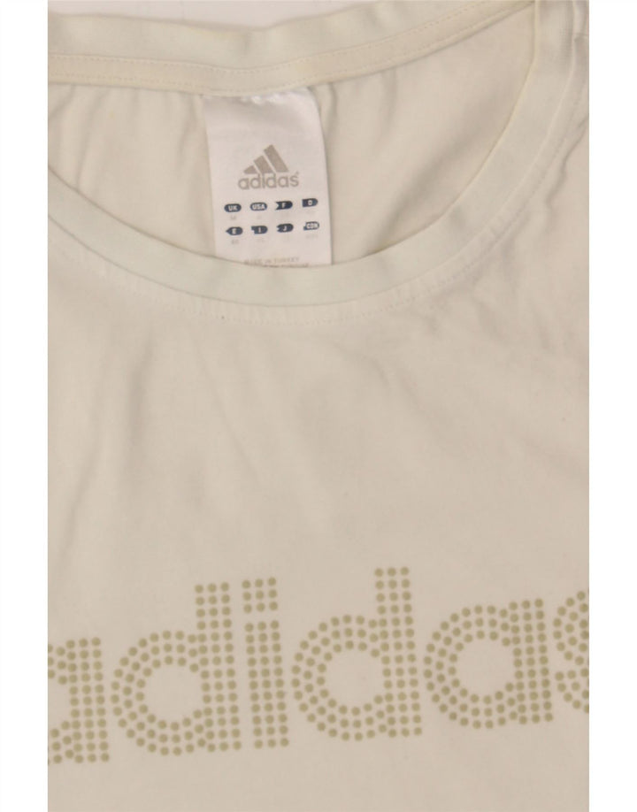 ADIDAS Womens Graphic T-Shirt Top UK 14 Medium Off White Vintage Adidas and Second-Hand Adidas from Messina Hembry 