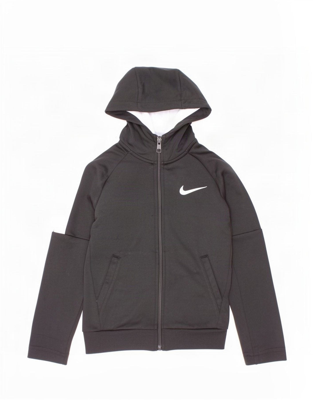 Nike Jungen-Kapuzenpullover mit Reißverschluss, 4–5 Jahre, Größe S, Schwarz, Colourblock-Polyester
