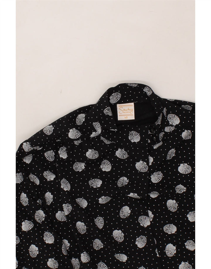 VINTAGE Womens Abstract Pattern Shirt Blouse EU 40 Medium Black Viscose Vintage Vintage and Second-Hand Vintage from Messina Hembry 