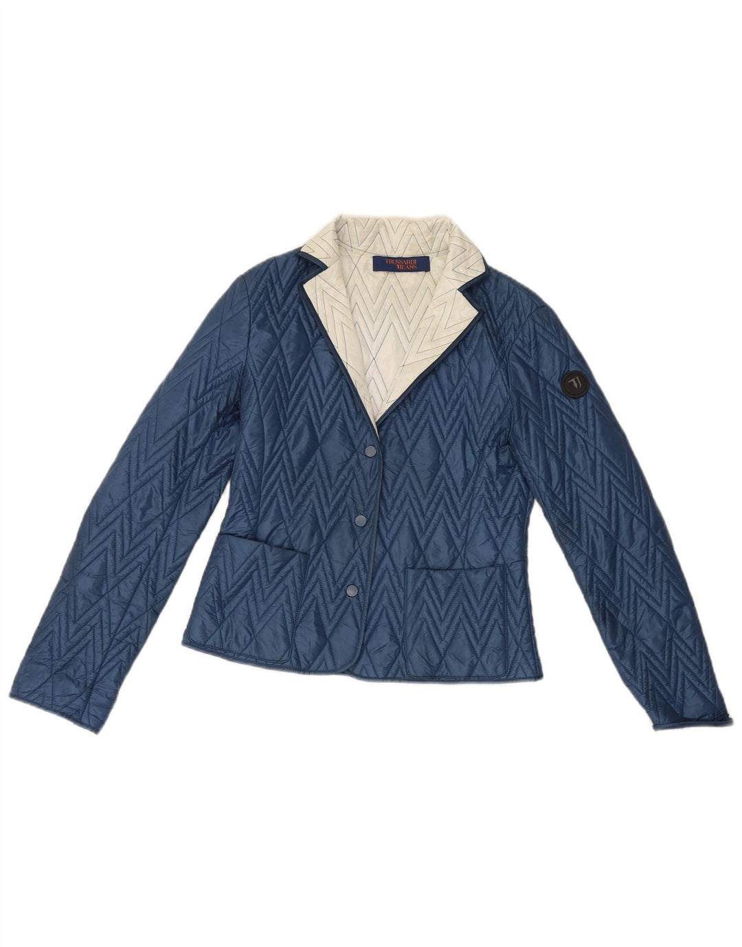 Trussardi Jeans Damen Steppjacke IT 42 Mittelblauer Farbblock