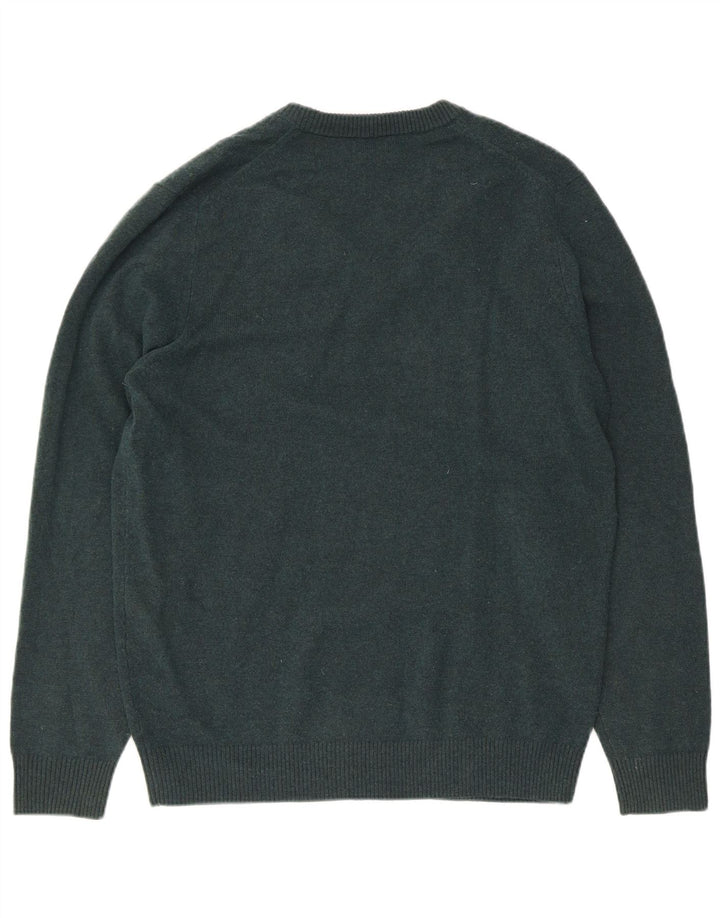 Massimo Dutti Herren-Pullover mit V-Ausschnitt, große grüne Wolle