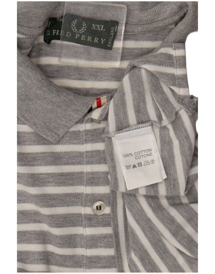 Fred Perry Herren Poloshirt 2XL grau gestreift aus Baumwolle