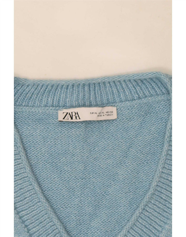 Zara Damen-Pullover, übergroß, V-Ausschnitt, Gr. 18, XL, Blau