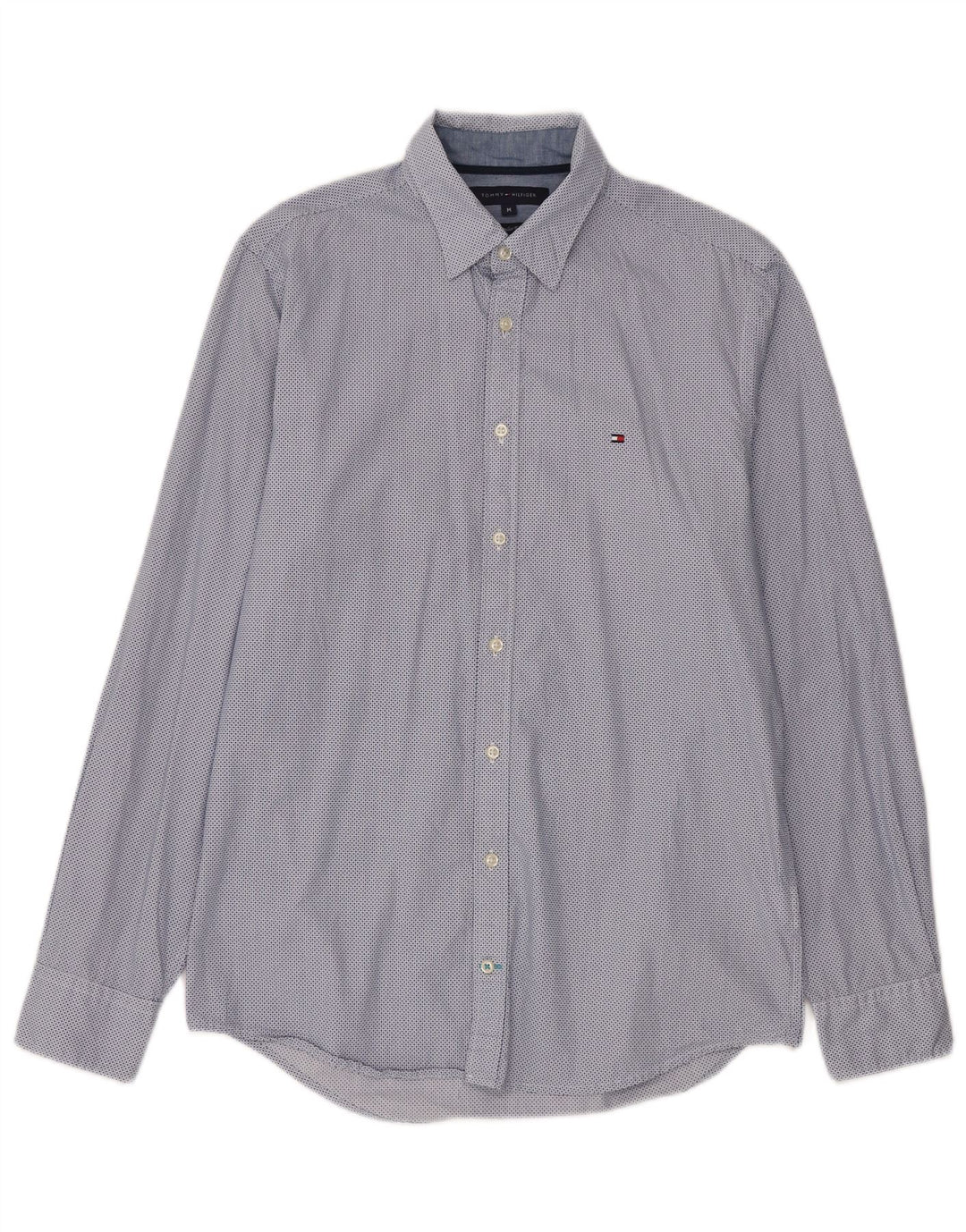 Tommy Hilfiger Herren-Hemd mit normaler Passform, mittelblau gepunktete Baumwolle