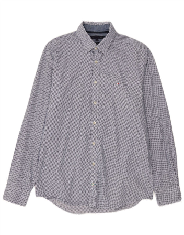 Tommy Hilfiger Herren-Hemd mit normaler Passform, mittelblau gepunktete Baumwolle