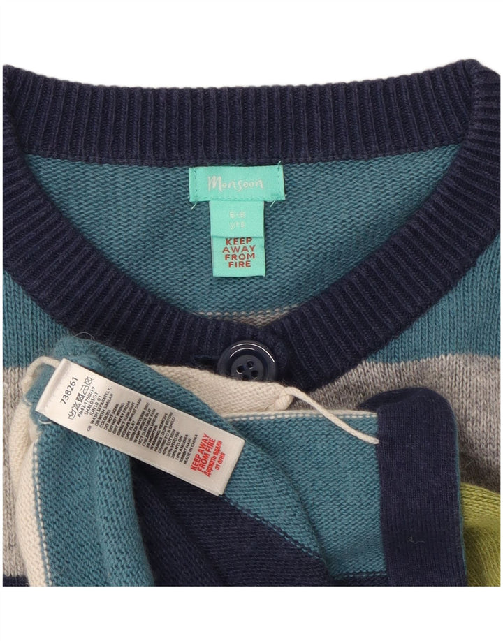 MONSOON Girls Longline Cardigan Sweater 6-7 Years Multicoloured Striped