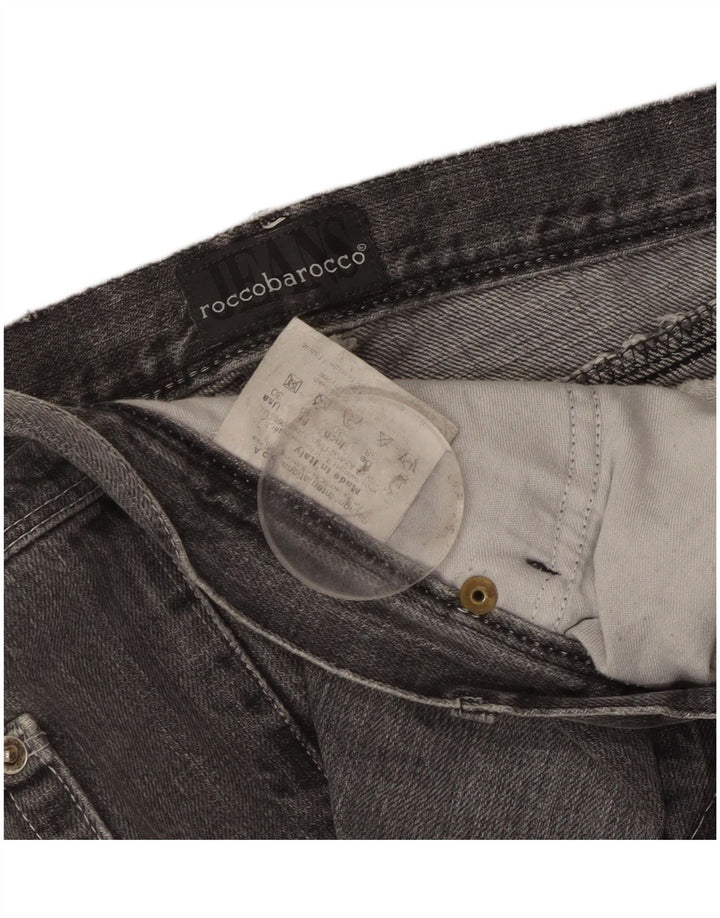 Roccobarocco Damen Jeansshorts W30 mittelgraue geblümte Baumwolle