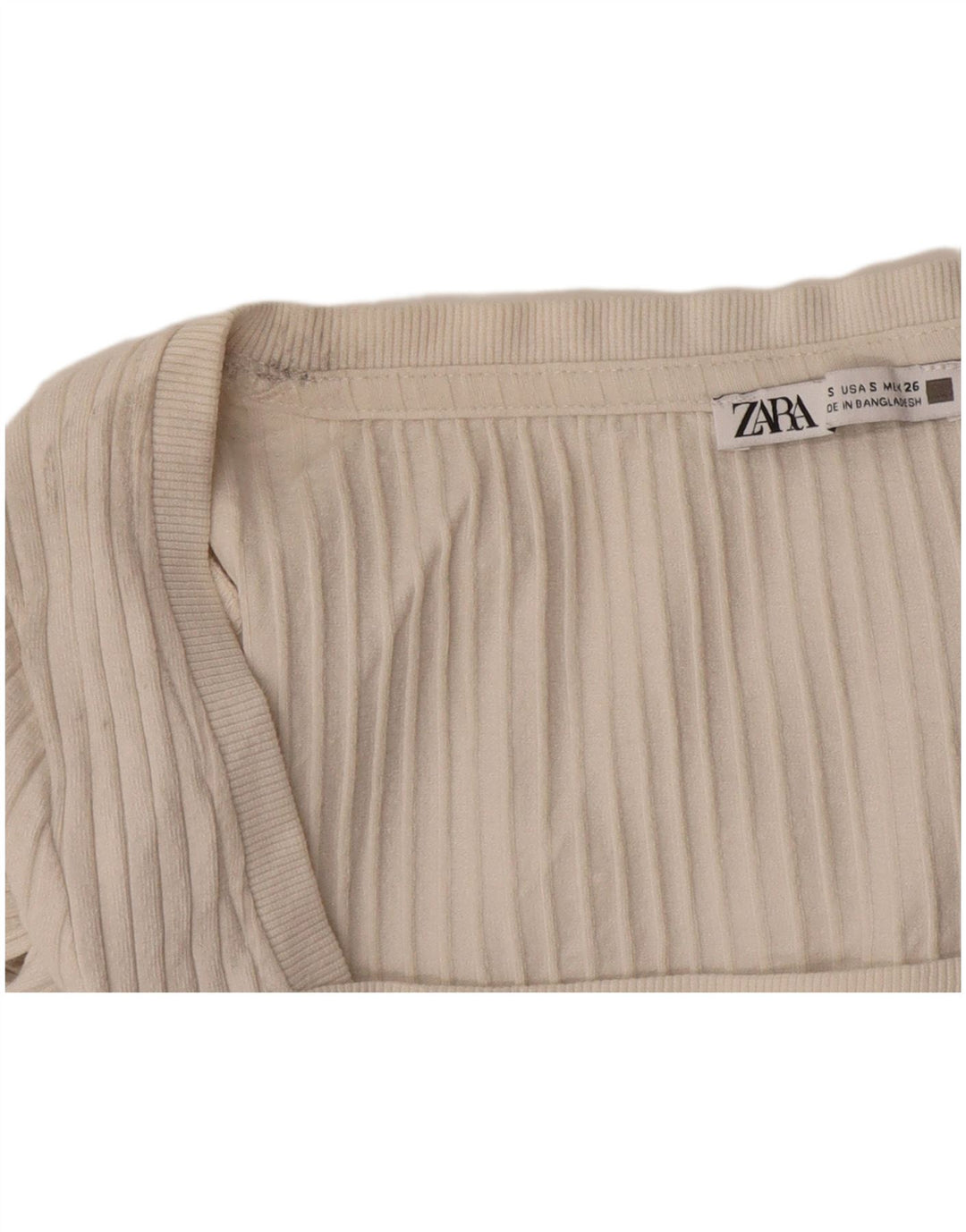 Zara Damen Crop Top Langarm UK 10 Small Beige