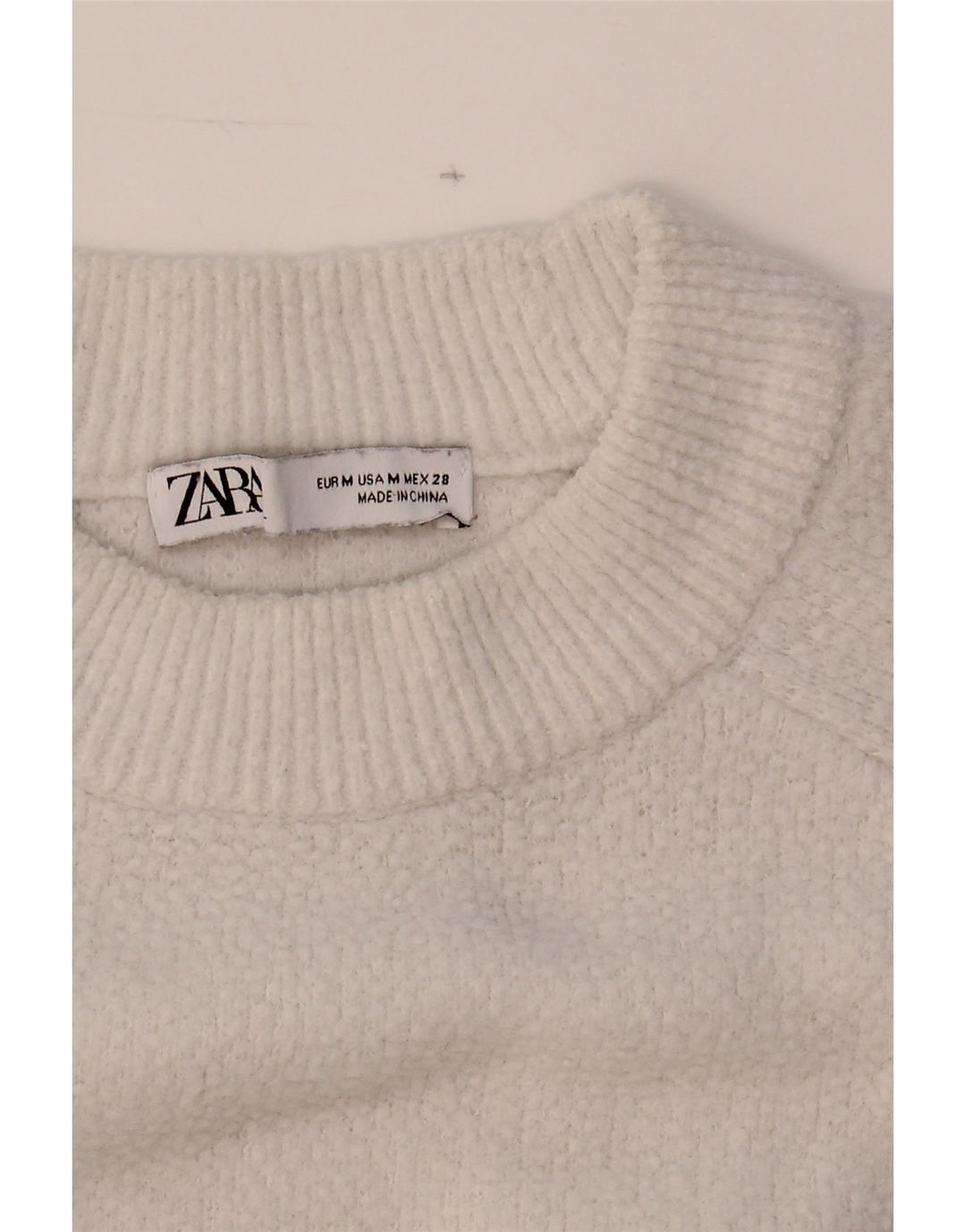 ZARA Womens Crop Crew Neck Jumper Sweater UK 14 Medium White Vintage Zara and Second-Hand Zara from Messina Hembry 