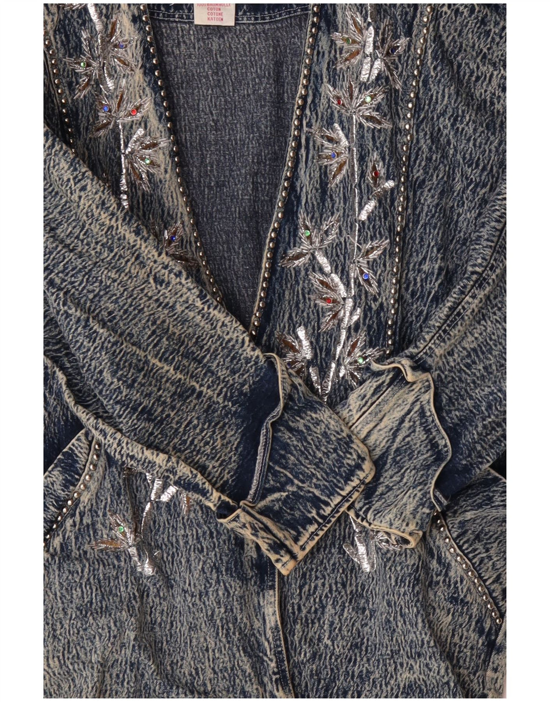 JAZZINO Damen 3/4-Ärmel übergroße Jeansjacke UK 18 XL Blau geblümt