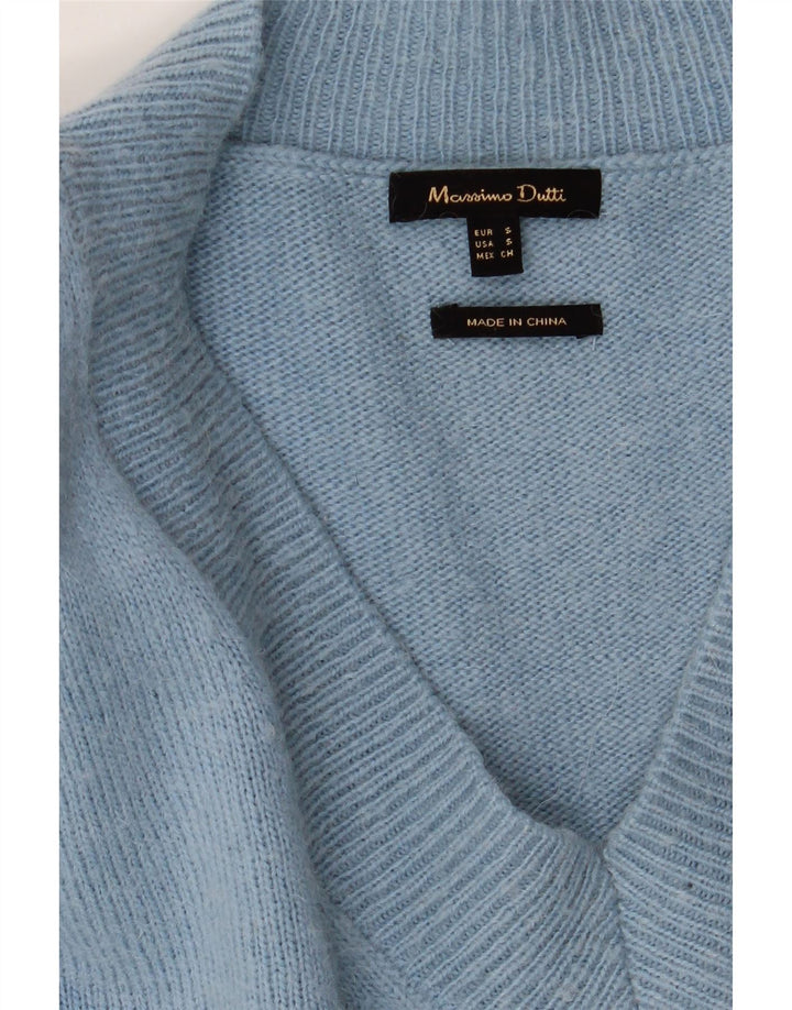 Massimo Dutti Herren-Pullover mit V-Ausschnitt, Größe S, Blau