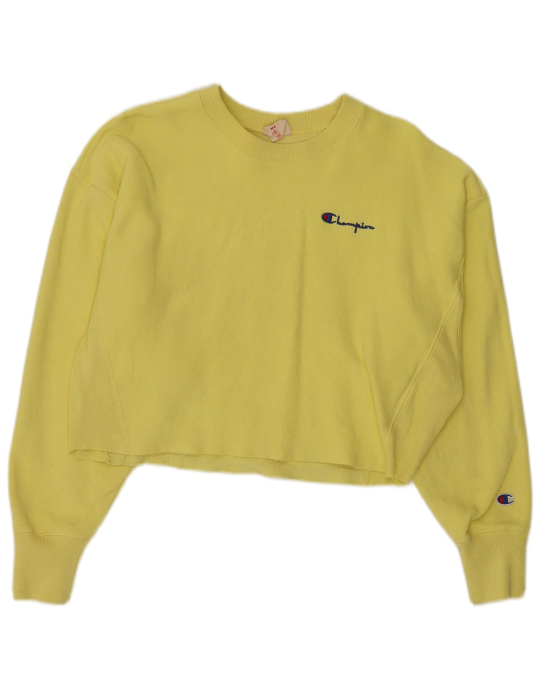 CHAMPION Damen Reverse Weave Crop Sweatshirt Pullover UK 14 Mittelgelb