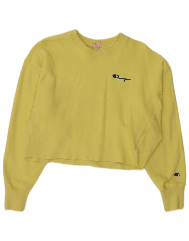 CHAMPION Damen Reverse Weave Crop Sweatshirt Pullover UK 14 Mittelgelb