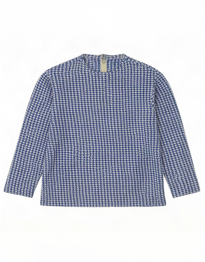 Vintage Damen 3/4 Ärmel Bluse Top IT 46 Großes blaues Hahnentrittmuster