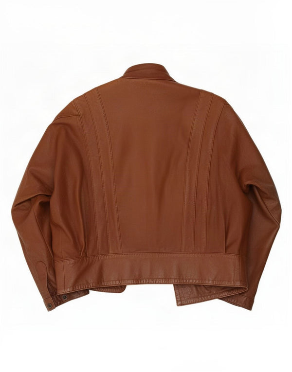 Vintage Damen übergroße offene Lederjacke UK 14 Mittelbraun