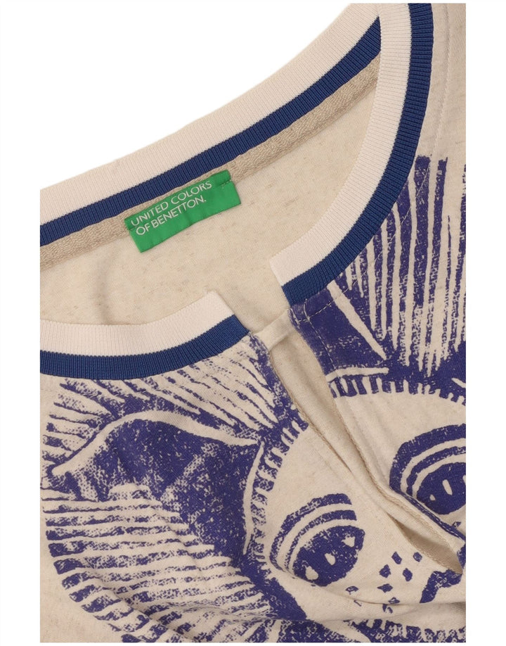 Benetton Damen Crop Batwing Bluse Top UK 14 Medium Off White