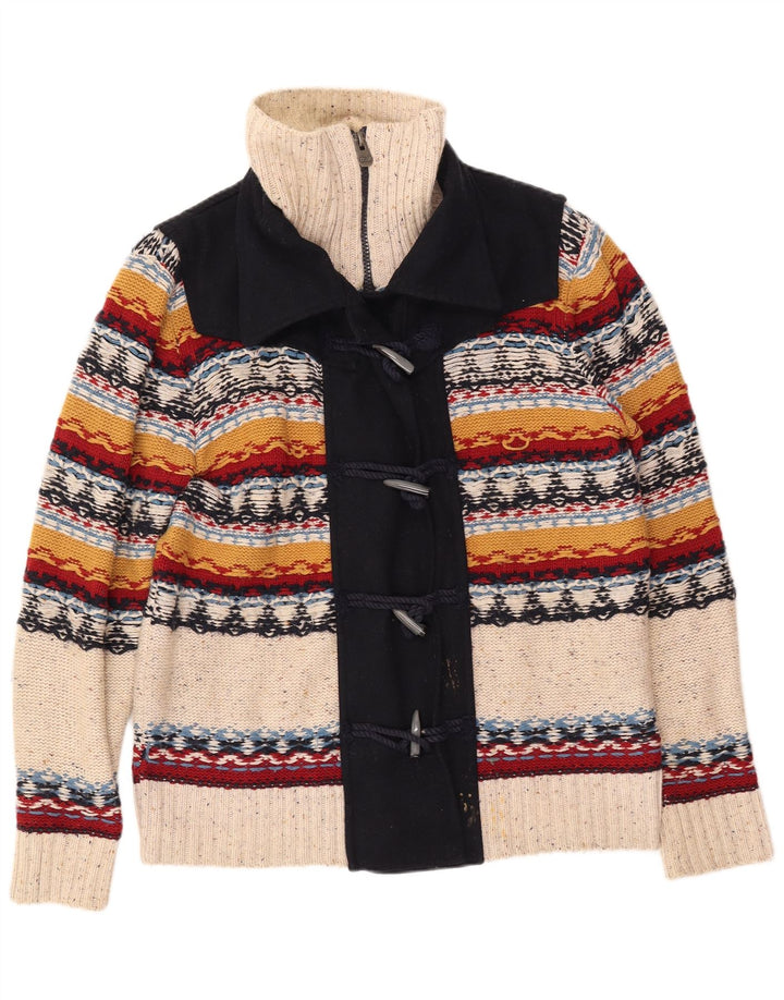 DESIGUAL Damen-Cardigan-Pullover UK 20 2XL Off White Gestreiftes Polyester
