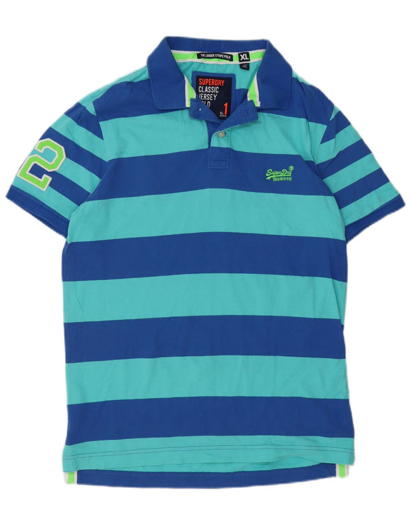 Superdry Herren Graphic Classic Fit Poloshirt XL Blau gestreift aus Baumwolle