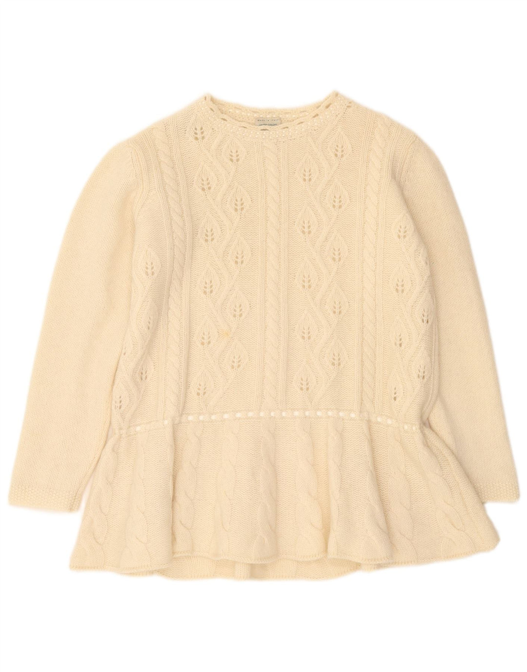 Benetton Damen-Pullover mit U-Boot-Ausschnitt, Gr. 14, Mittel, gebrochenes Weiß