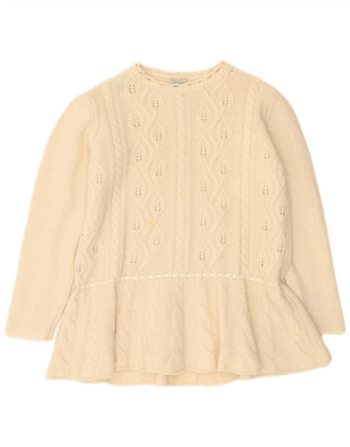 Benetton Damen-Pullover mit U-Boot-Ausschnitt, Gr. 14, Mittel, gebrochenes Weiß