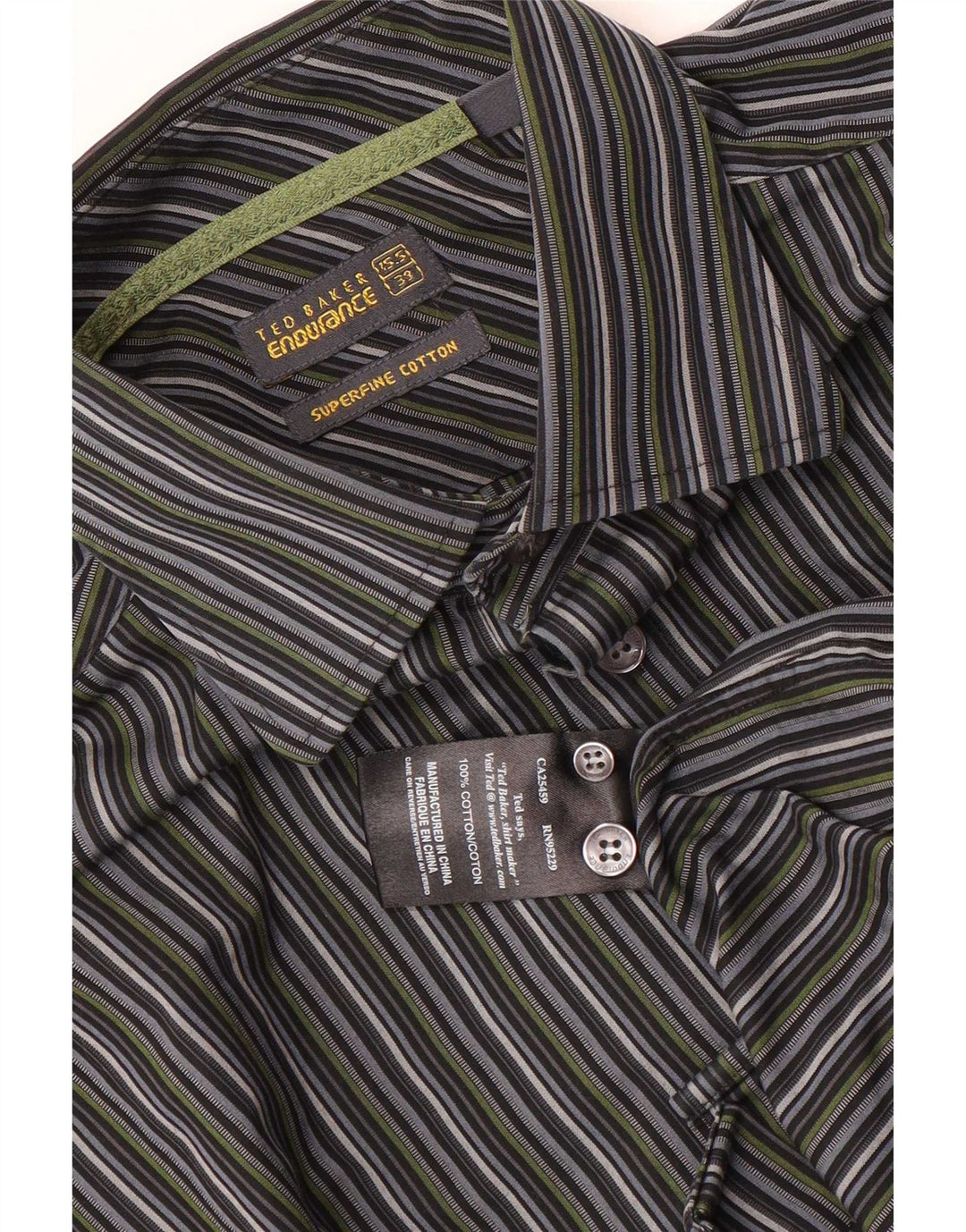 Ted Baker Herrenhemd Größe 39 15 1/2 mittelgraue Nadelstreifen-Baumwolle