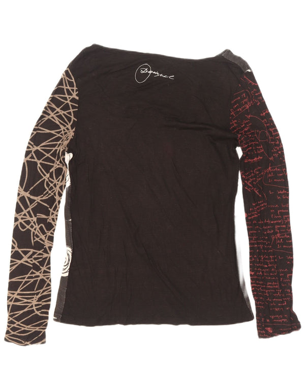Desigual Womens Graphic Top Langarm UK 12 Mittelschwarze Viskose mit Blumenmuster