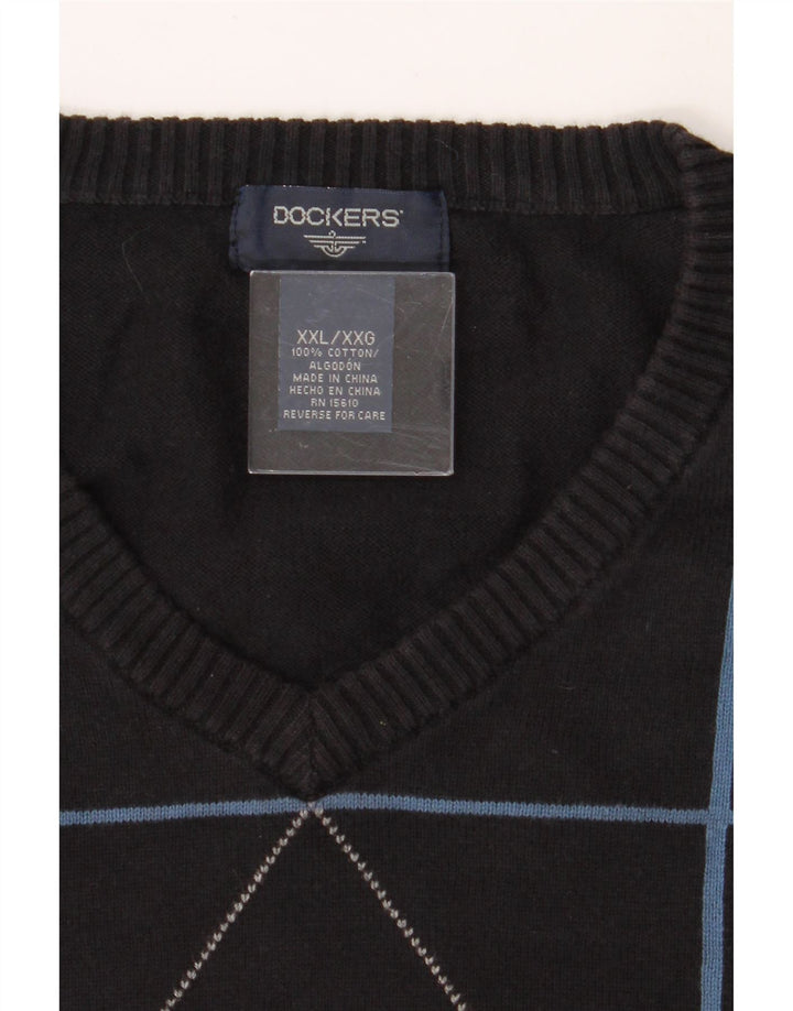DOCKERS Mens Vest Tank Top 2XL Navy Blue Argyle/Diamond Cotton Vintage Dockers and Second-Hand Dockers from Messina Hembry 