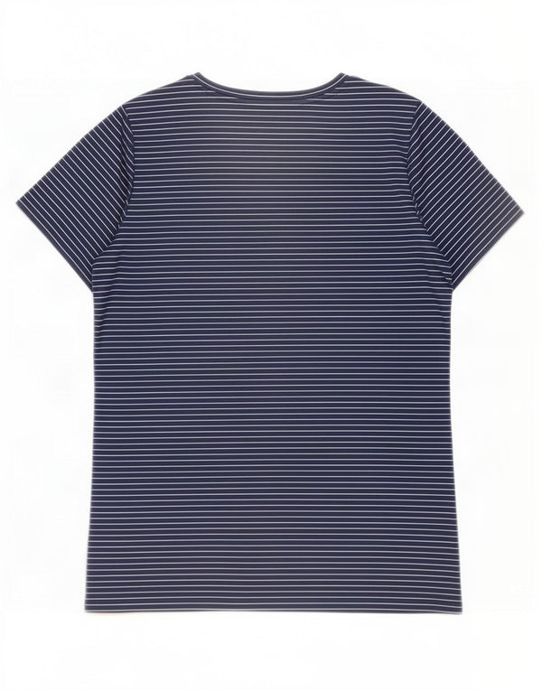 Nike Damen Dri Fit T-Shirt Top UK 16 Large Marineblau Nadelstreifen Polyester