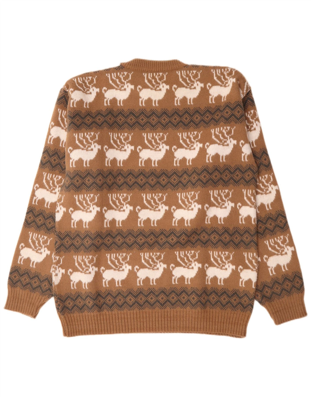 Vintage Herren Pullover mit Rundhalsausschnitt, groß, braun, Fair Isle