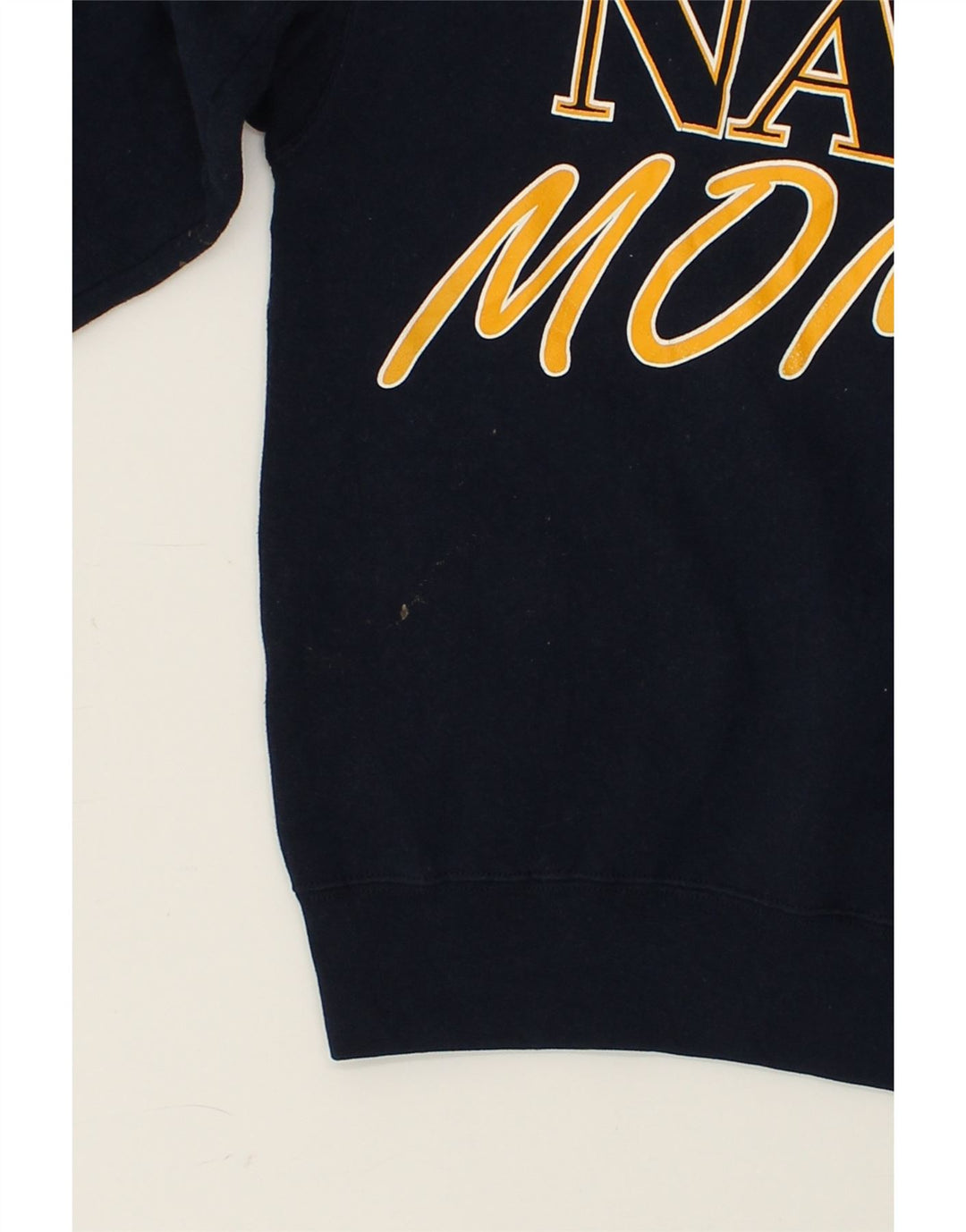 VINTAGE Womens Graphic Sweatshirt Jumper UK 14 Medium Navy Blue Cotton | Vintage Vintage | Thrift | Second-Hand Vintage | Used Clothing | Messina Hembry 
