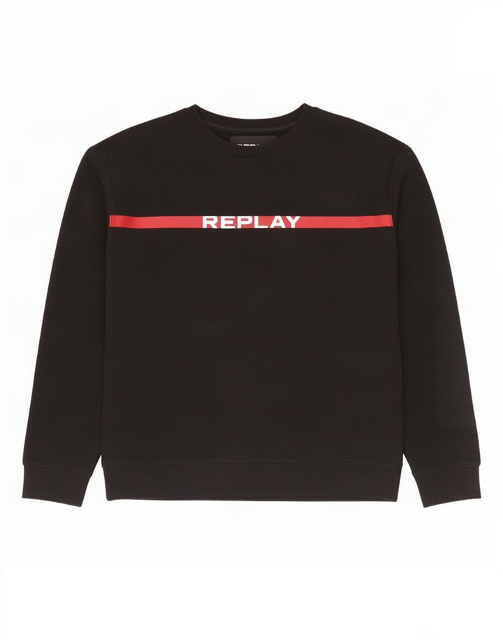 Replay Herren-Sweatshirt mit Grafik, groß, aus schwarzer Baumwolle im Farbblockdesign
