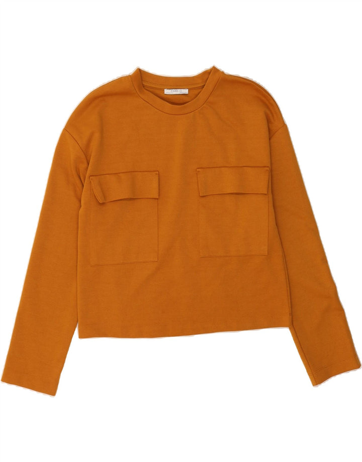 ZARA Womens Oversized Crop Top Long Sleeve UK 10 Small Brown Polyester Vintage Zara and Second-Hand Zara from Messina Hembry 