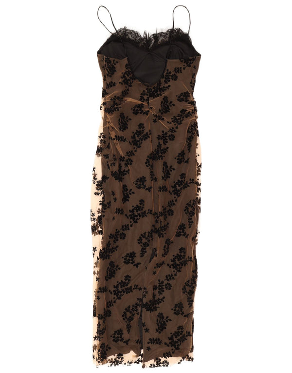 ZARA Damen Maxi-Slip-Kleid UK 12 Mittelbraun geblümt