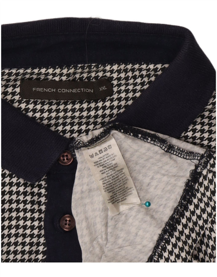 French Connection Herren-Poloshirt 2XL, schwarze Baumwolle mit Hahnentrittmuster